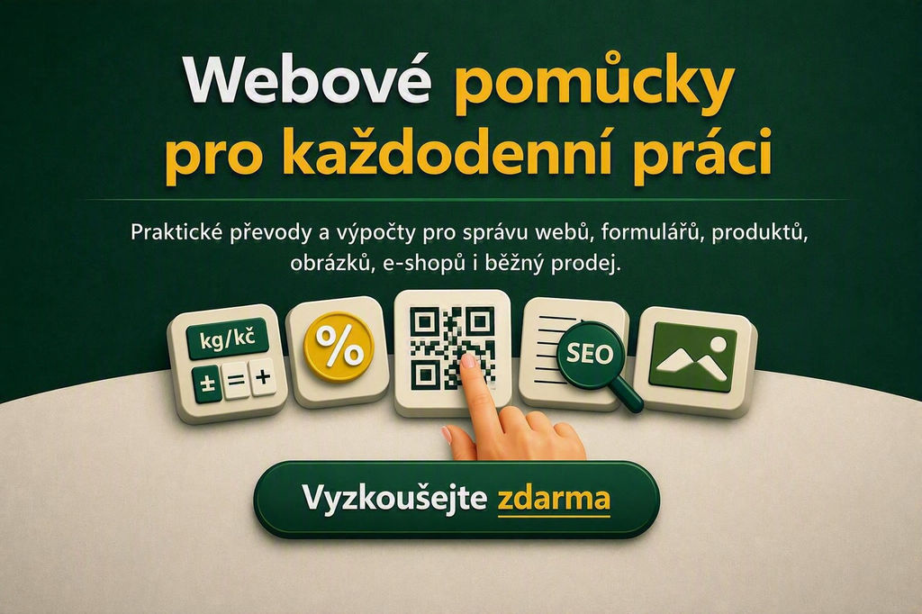 Webové pomůcky pro každodenní práci – ceny, slevy, QR kódy, SEO a obrázky zdarma